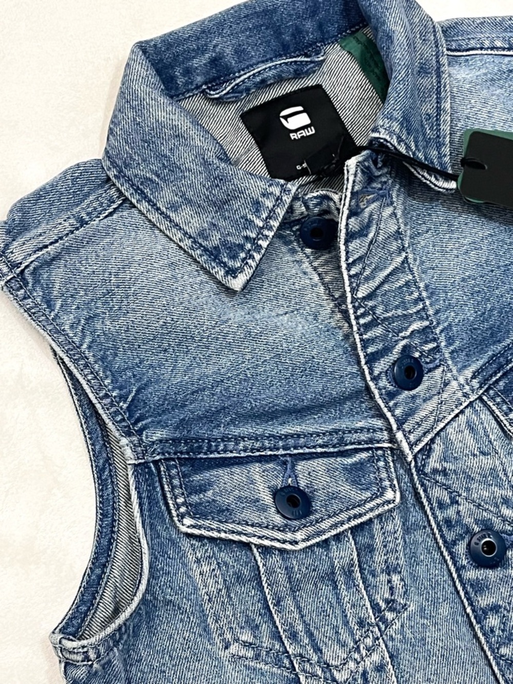 G-Star Raw Women’s Slim Sun Faded Air Force Light Blue Denim Vest w Pockets XS - Picture 3 of 16